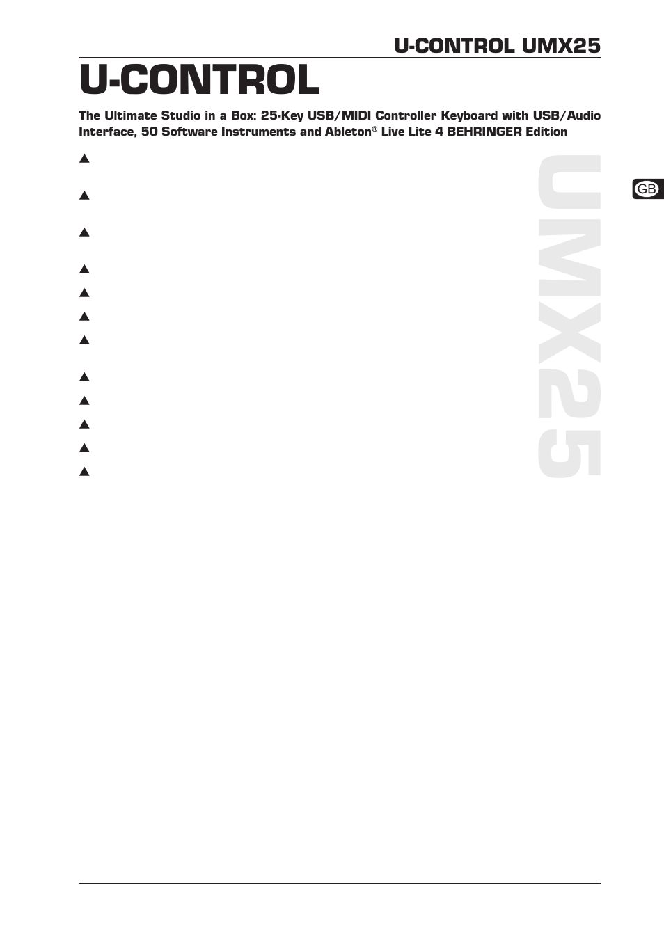 Umx25, U-control, U-control umx25 | Behringer UMX25 User Manual | Page 3 / 15