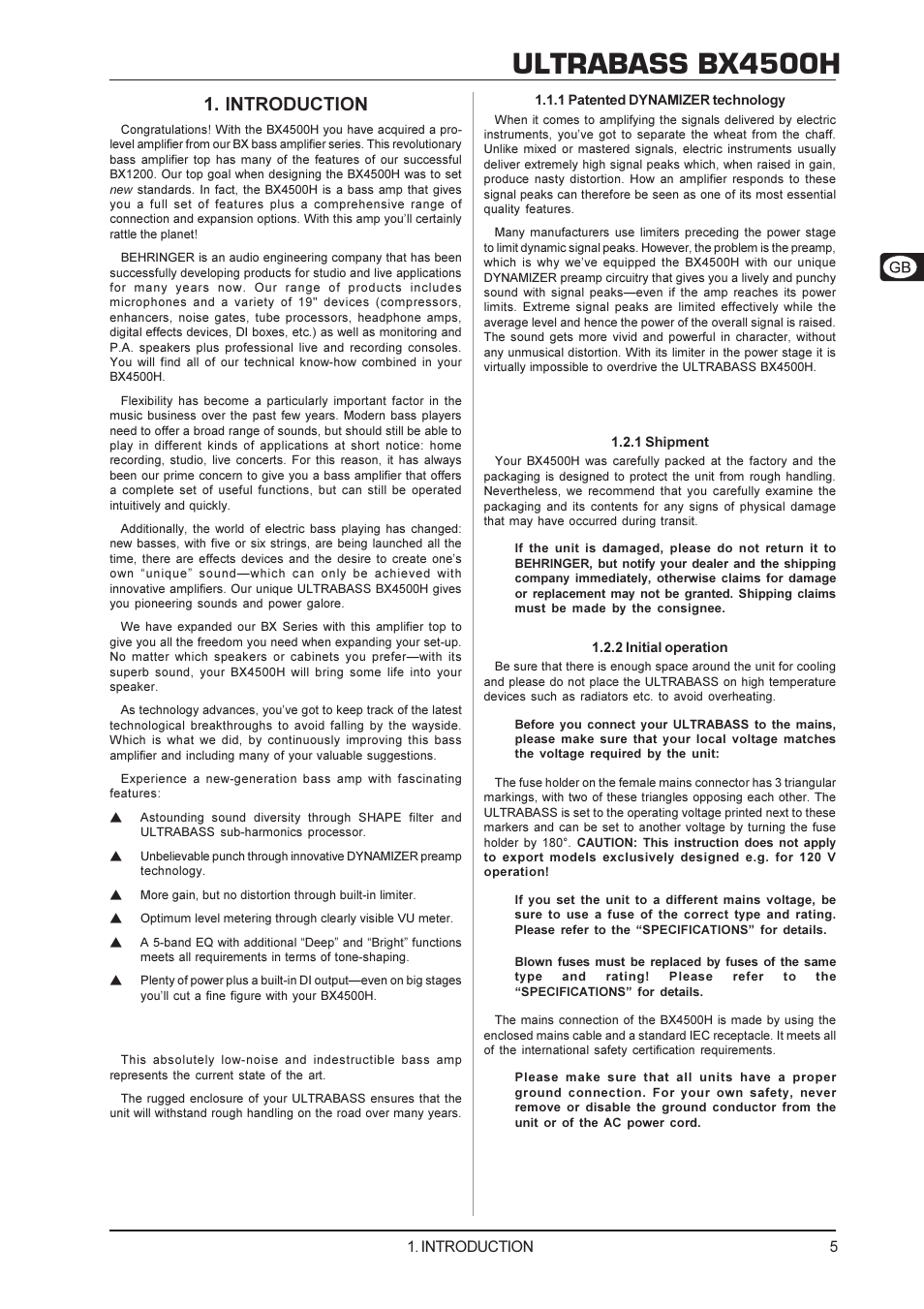 Ultrabass bx4500h, Introduction | Behringer BX4500H User Manual | Page 5 / 11