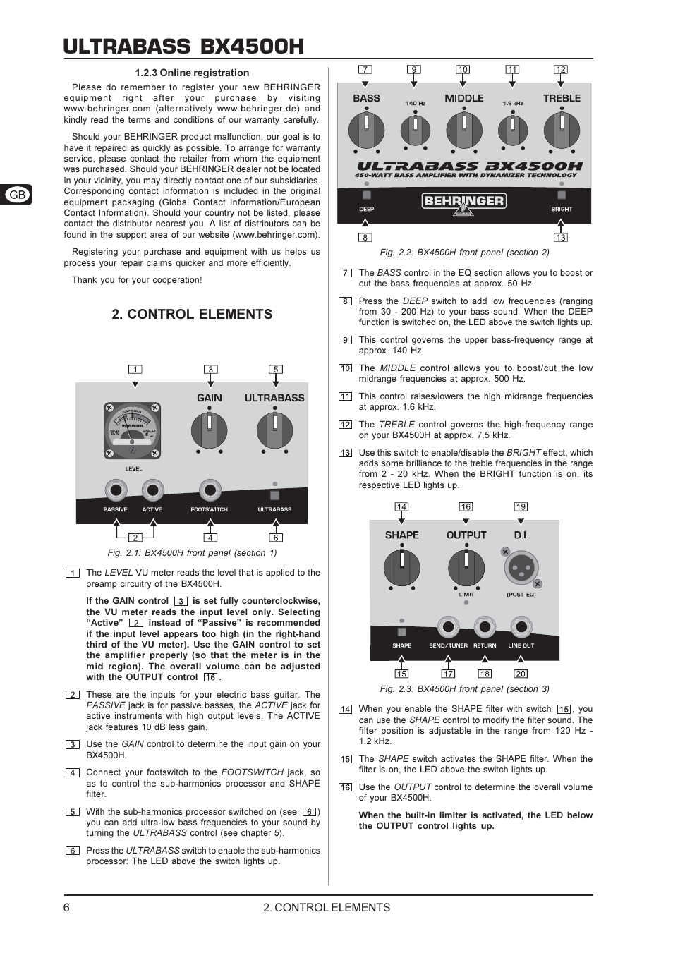 Ultrabass bx4500h, Control elements | Behringer BX4500H User Manual | Page 6 / 11