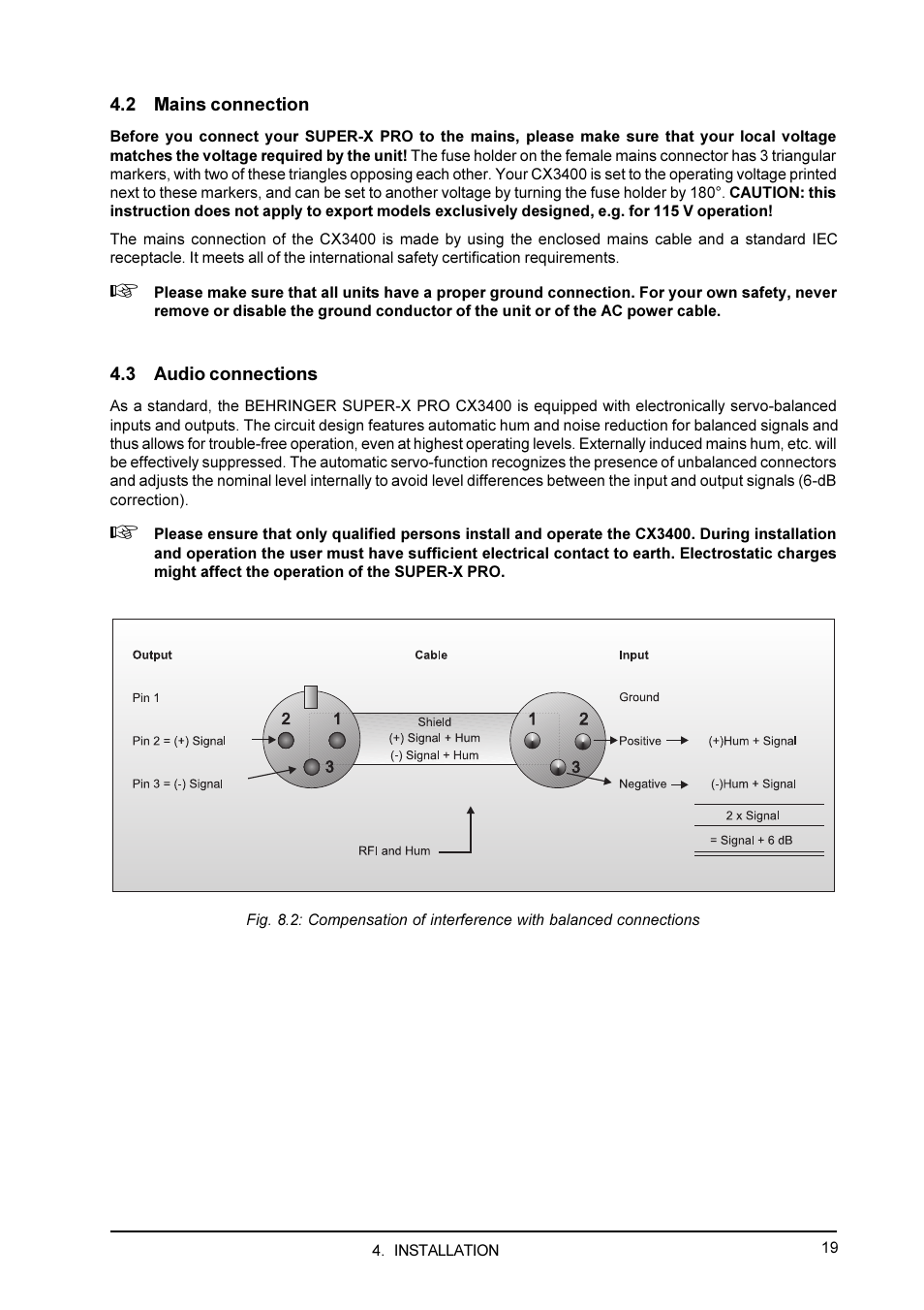 2 mains connection, 3 audio connections | Behringer CX3400 User Manual | Page 19 / 22