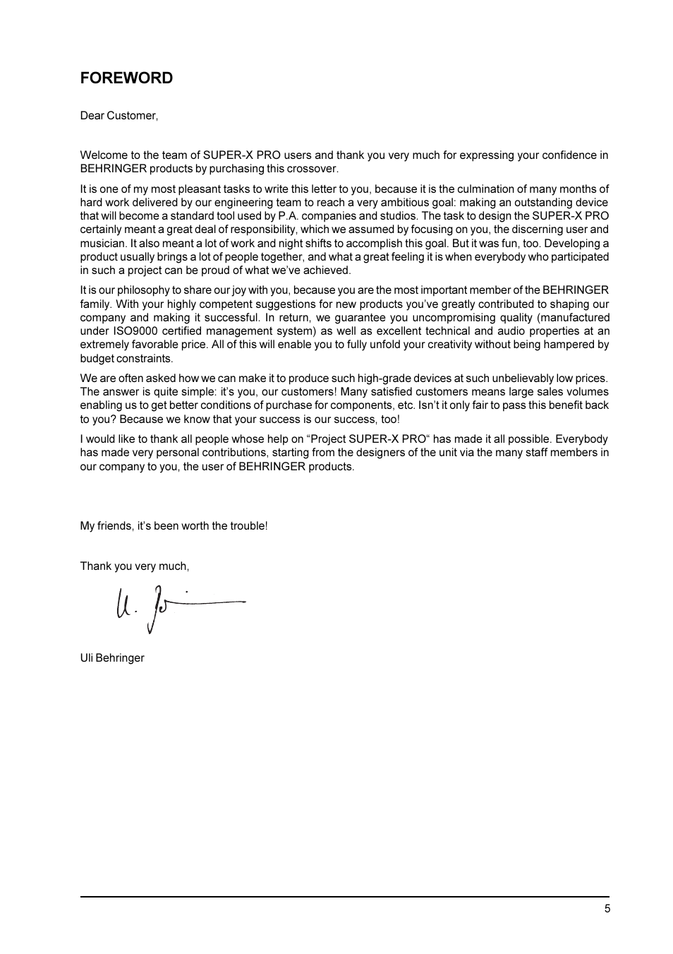 Foreword | Behringer CX3400 User Manual | Page 5 / 22