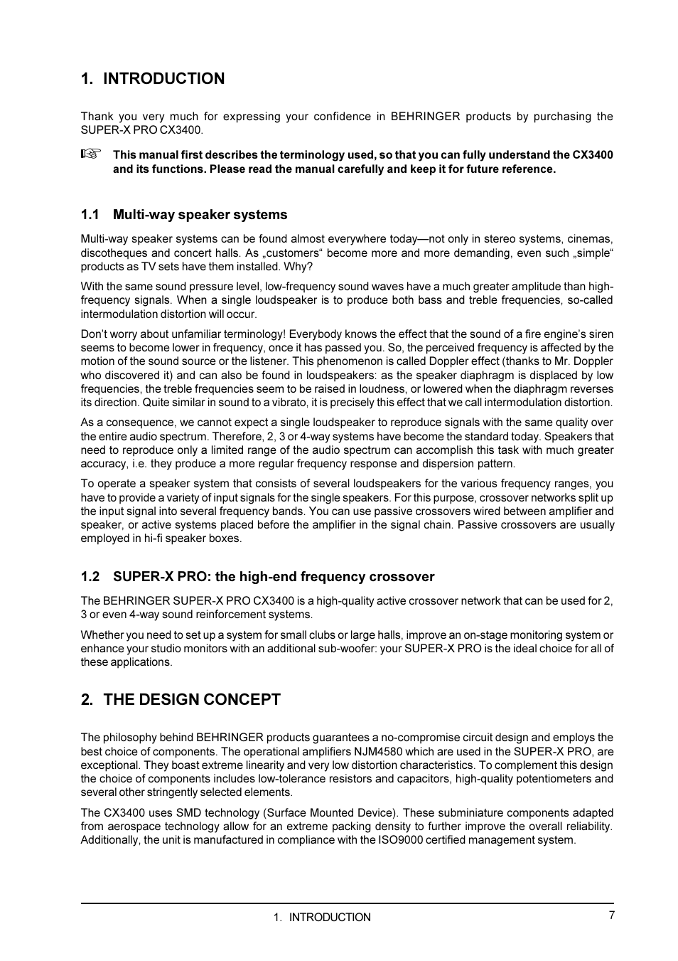 Introduction, 1 multi-way speaker systems, 2 super-x pro: the high-end frequency crossover | The design concept | Behringer CX3400 User Manual | Page 7 / 22