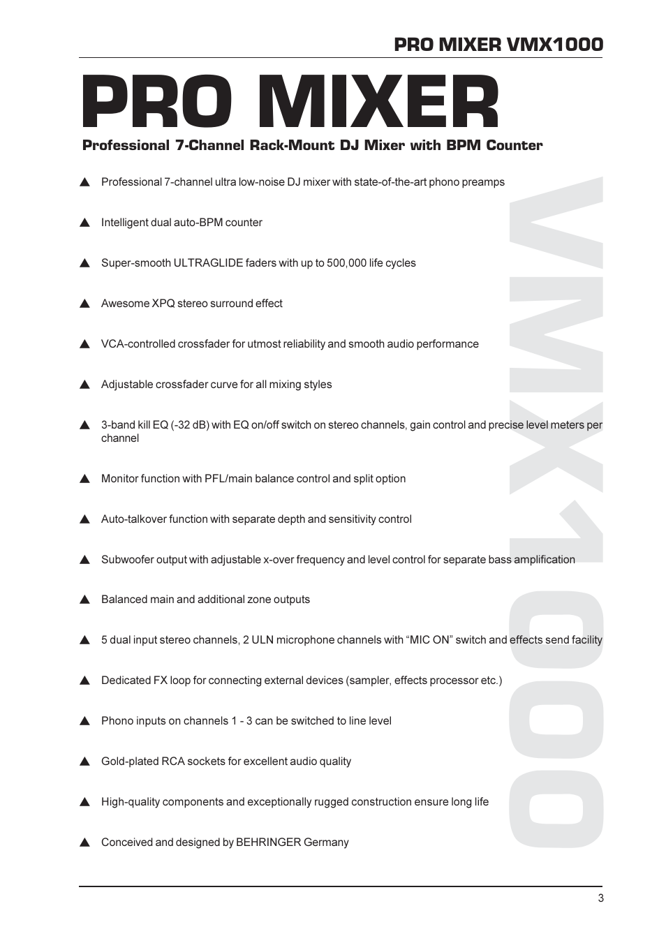 Vmx1000, Pro mixer | Behringer Audio Mixer VMX1000 User Manual | Page 3 / 11