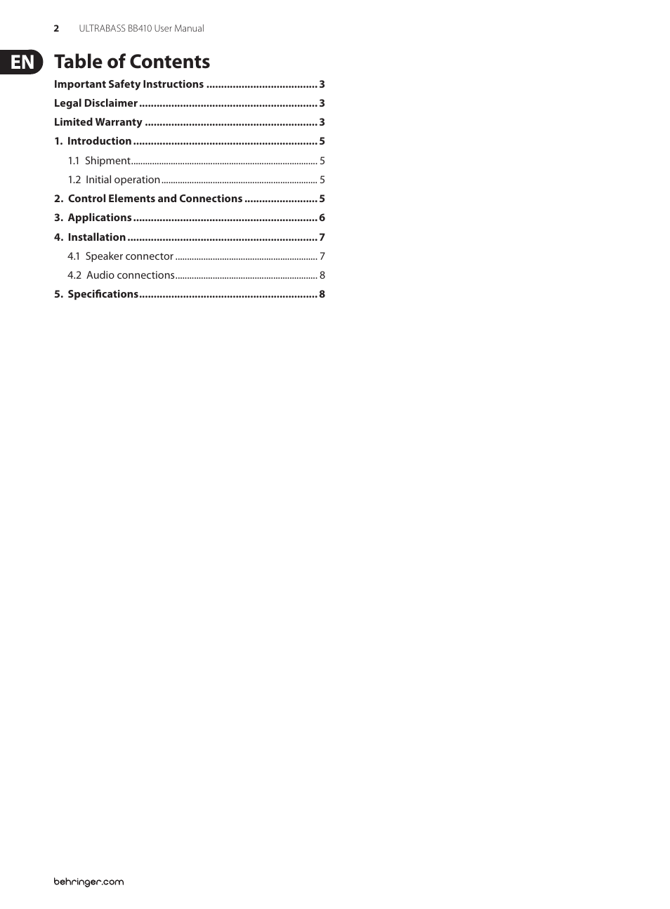 Behringer Ultrabass BB410 User Manual | Page 2 / 9