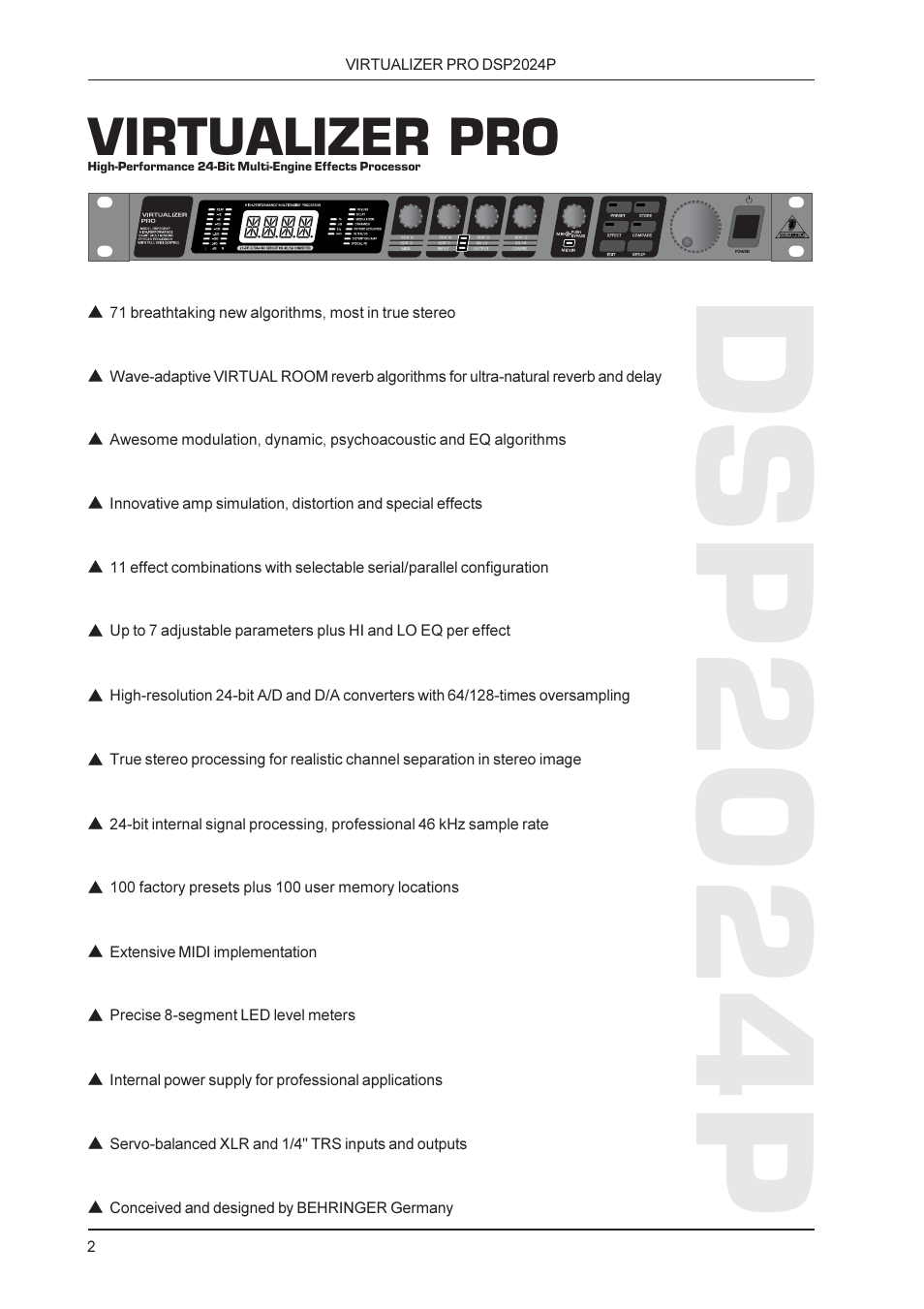 Dsp2024p, Virtualizer pro | Behringer Virtualizer Pro DSP2024P User Manual | Page 2 / 4