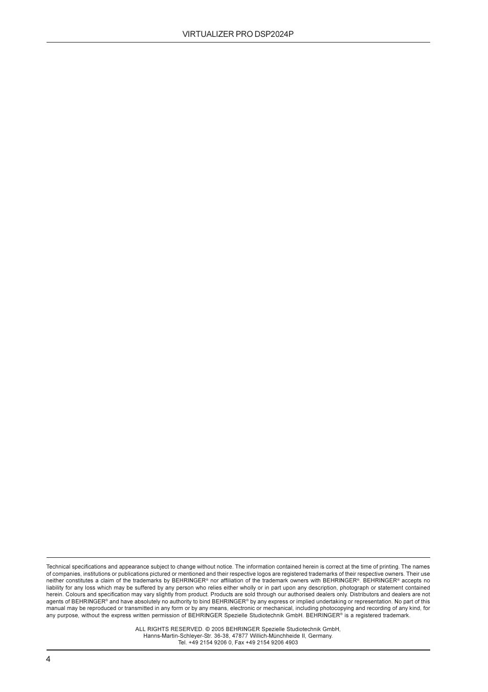 Behringer Virtualizer Pro DSP2024P User Manual | Page 4 / 4