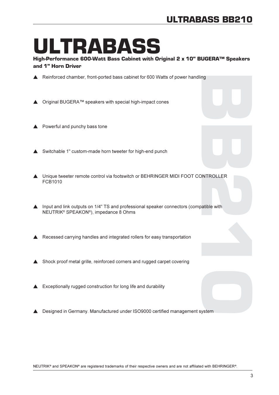 Bb210, Ultrabass, Ultrabass bb210 | Behringer BB210 User Manual | Page 3 / 9