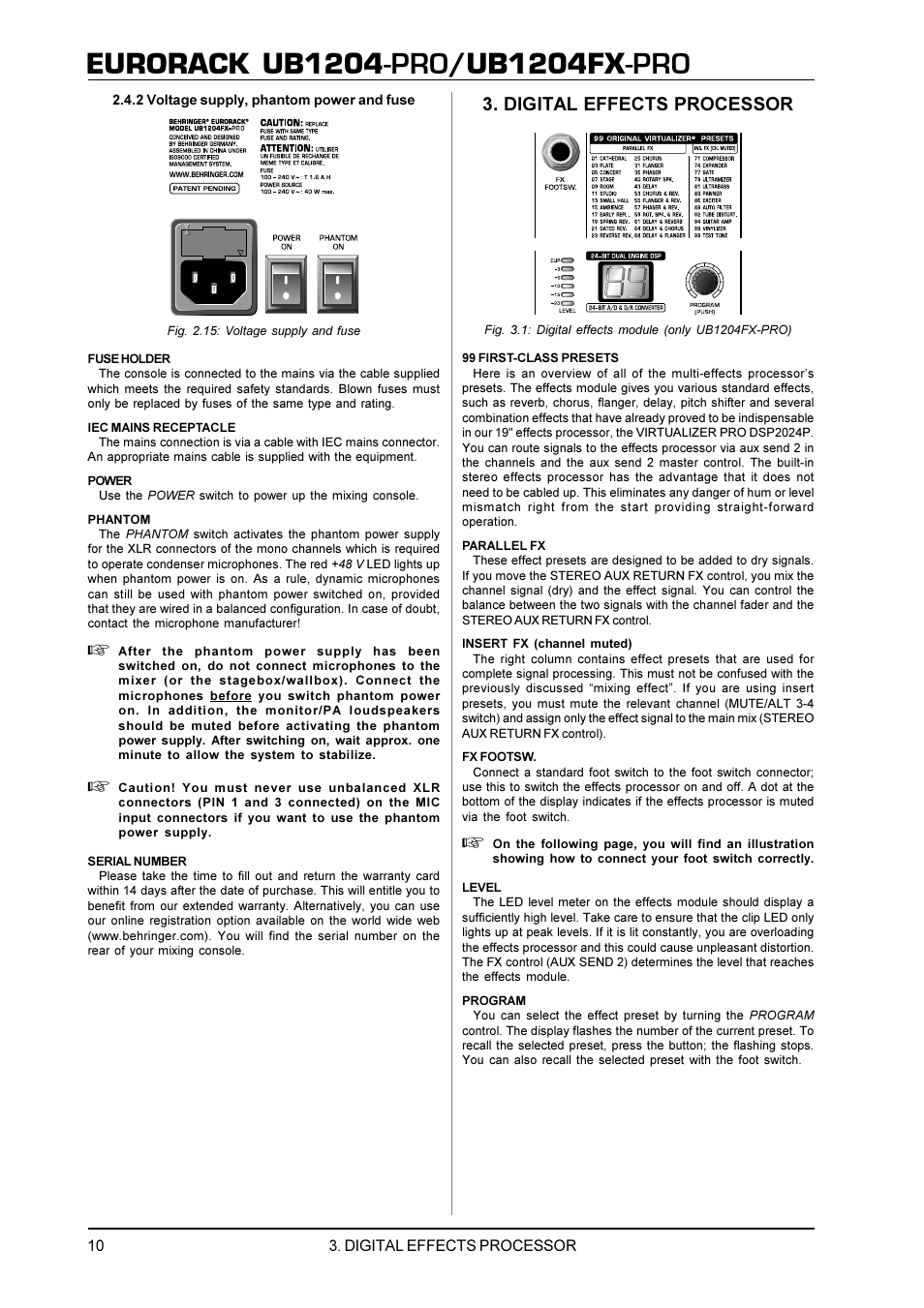 Eurorack ub1204, Ub1204fx, Digital effects processor | Behringer UB1204FX-PRO User Manual | Page 10 / 13