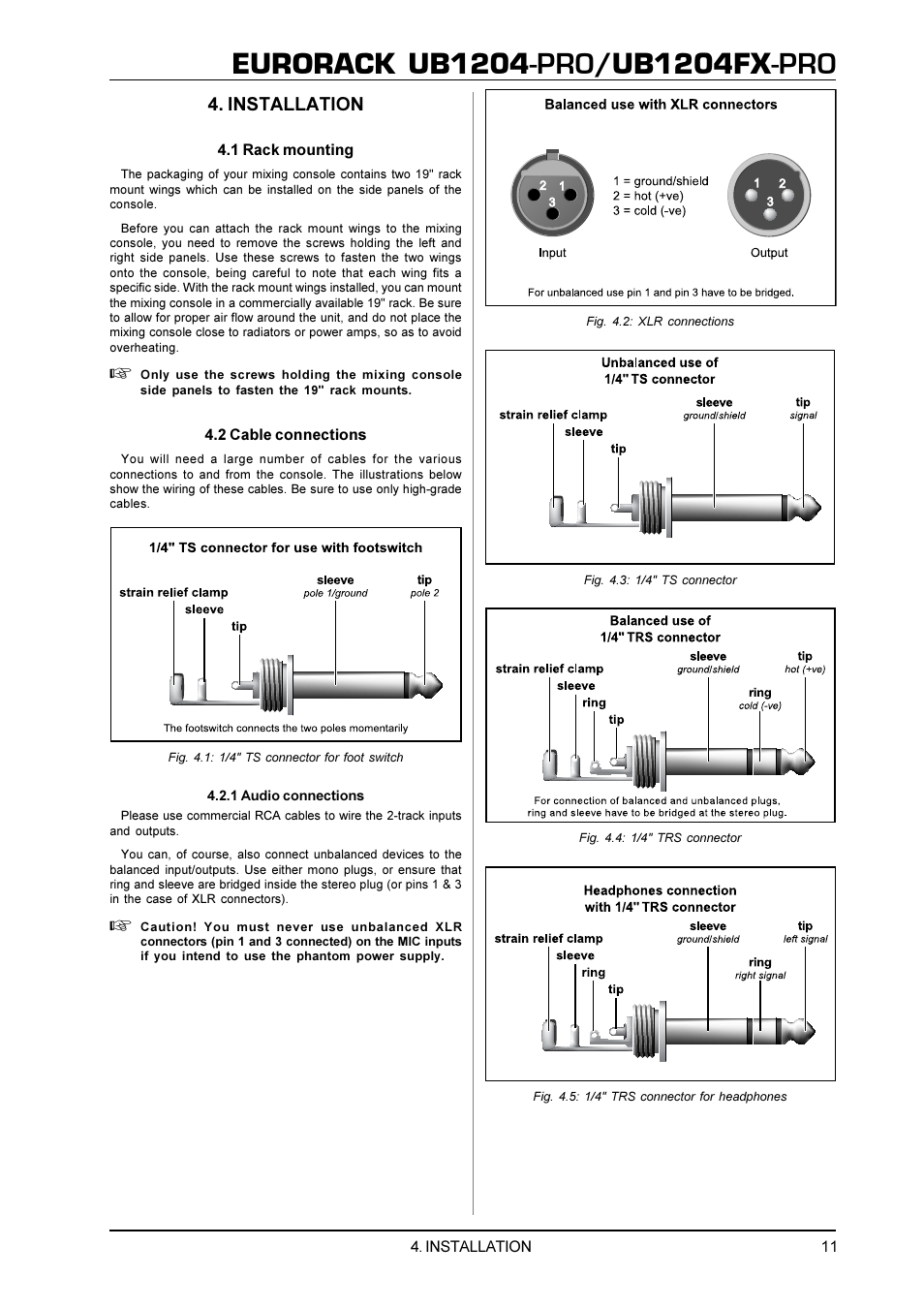 Eurorack ub1204, Ub1204fx, Installation | Behringer UB1204FX-PRO User Manual | Page 11 / 13