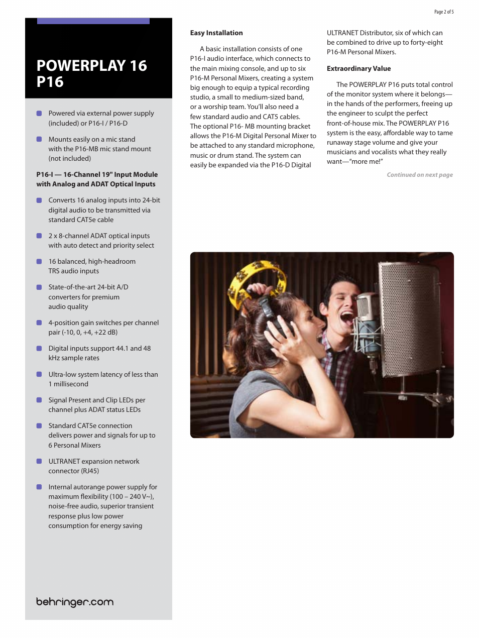 Powerplay 16 p16 | Behringer Powerplay 16 P16 User Manual | Page 2 / 5