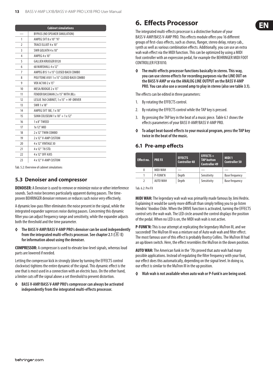 3 denoiser and compressor, Effects processor, 1 pre-amp effects | Behringer LX1B PRO User Manual | Page 13 / 23