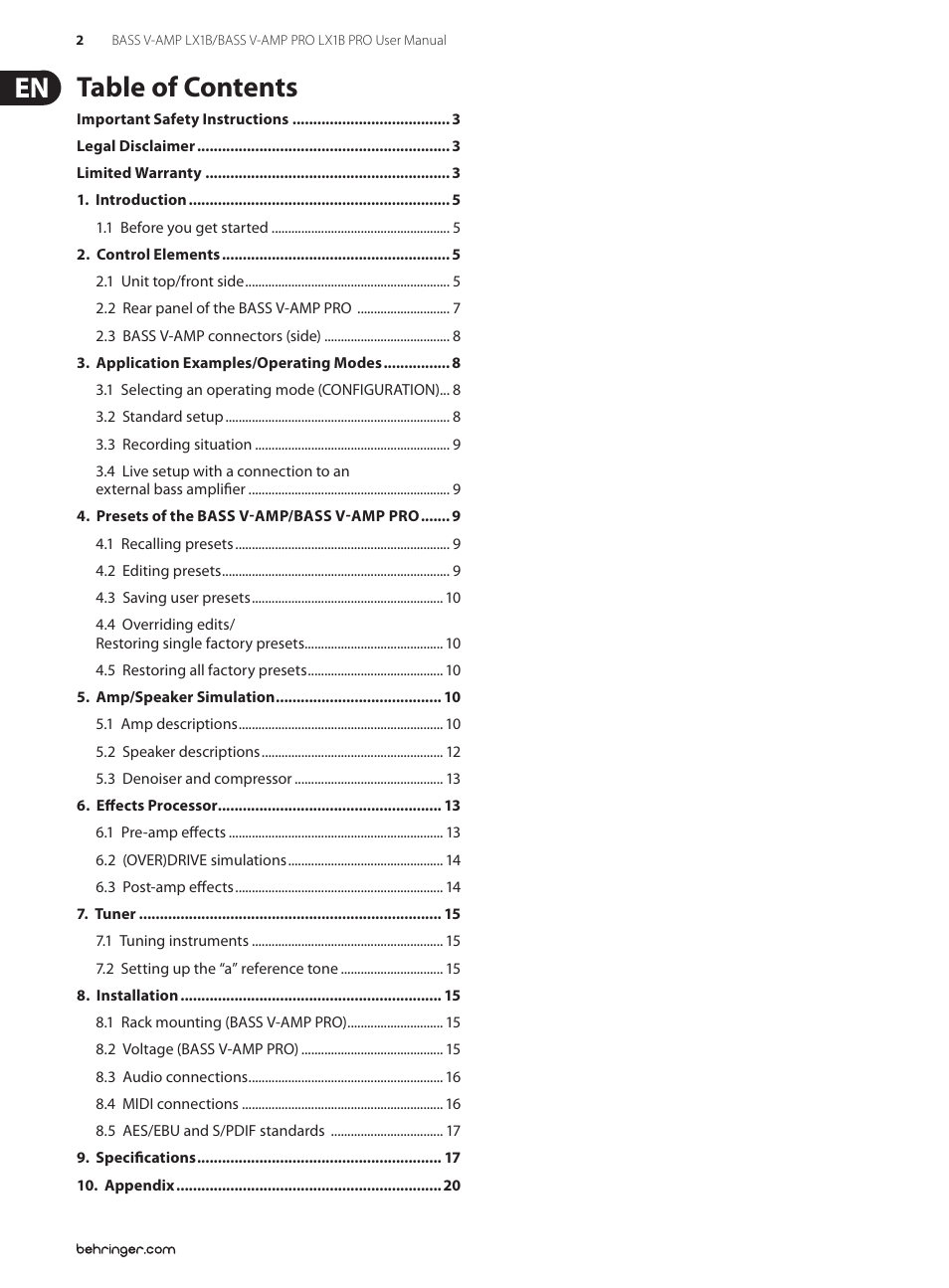 Behringer LX1B PRO User Manual | Page 2 / 23