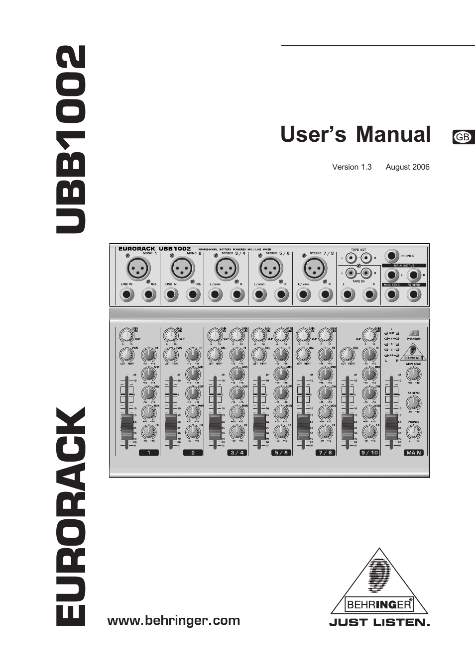 Behringer EURORACK UBB1002 User Manual | 8 pages