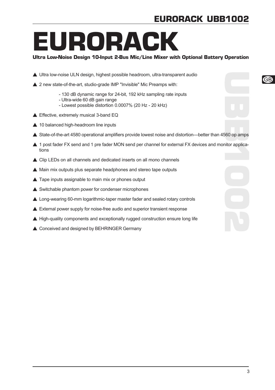 Eurorack, Eurorack ubb1002 | Behringer EURORACK UBB1002 User Manual | Page 3 / 8