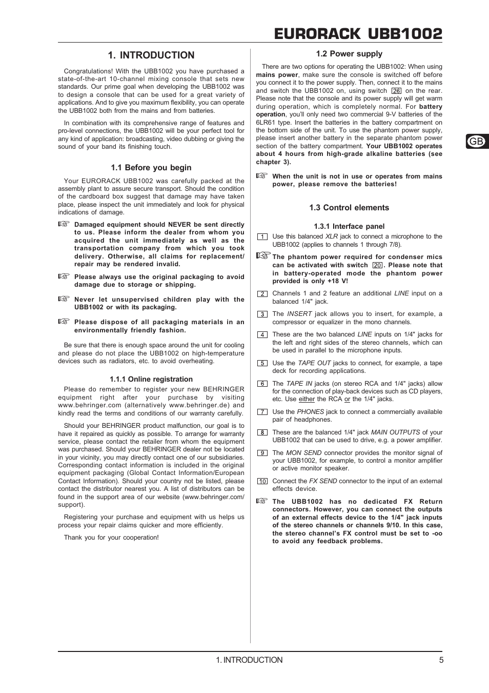 Eurorack ubb1002, Introduction | Behringer EURORACK UBB1002 User Manual | Page 5 / 8