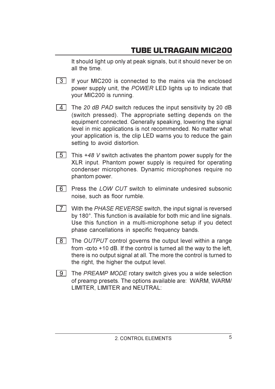 Tube ultragain mic200 | Behringer MIC200 User Manual | Page 5 / 12