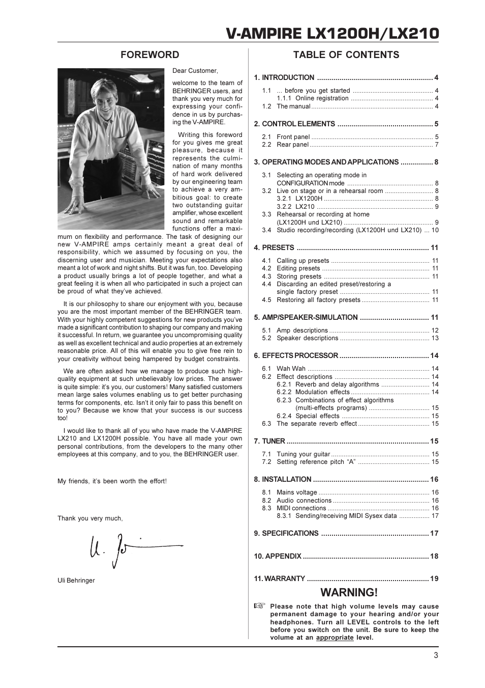 Behringer V-AMPIRE LX1200H/LX210 User Manual | Page 3 / 19