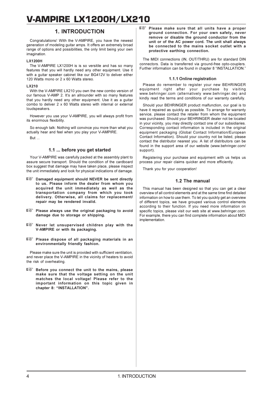 Introduction | Behringer V-AMPIRE LX1200H/LX210 User Manual | Page 4 / 19