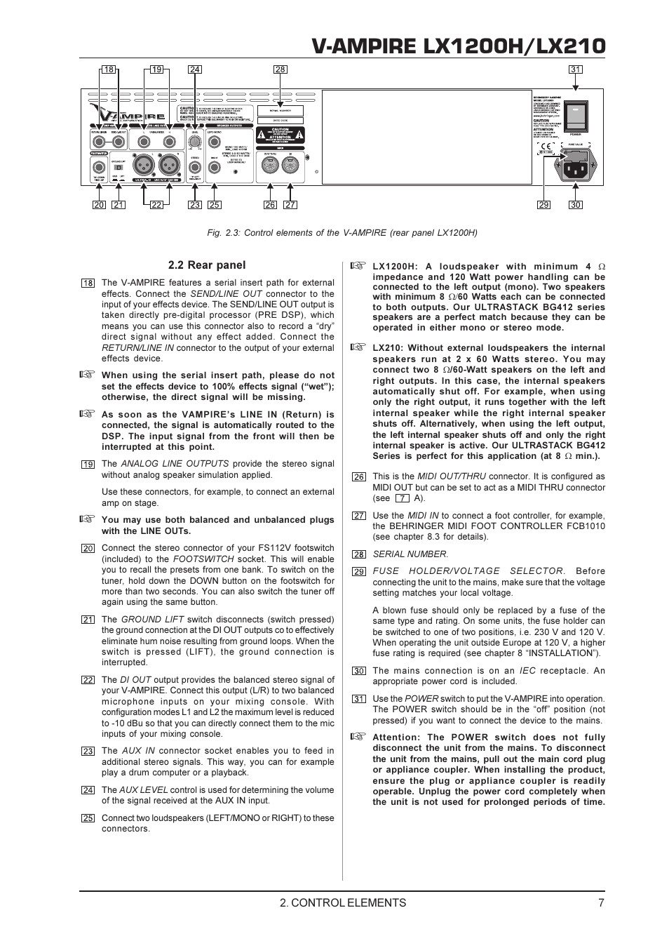 Behringer V-AMPIRE LX1200H/LX210 User Manual | Page 7 / 19