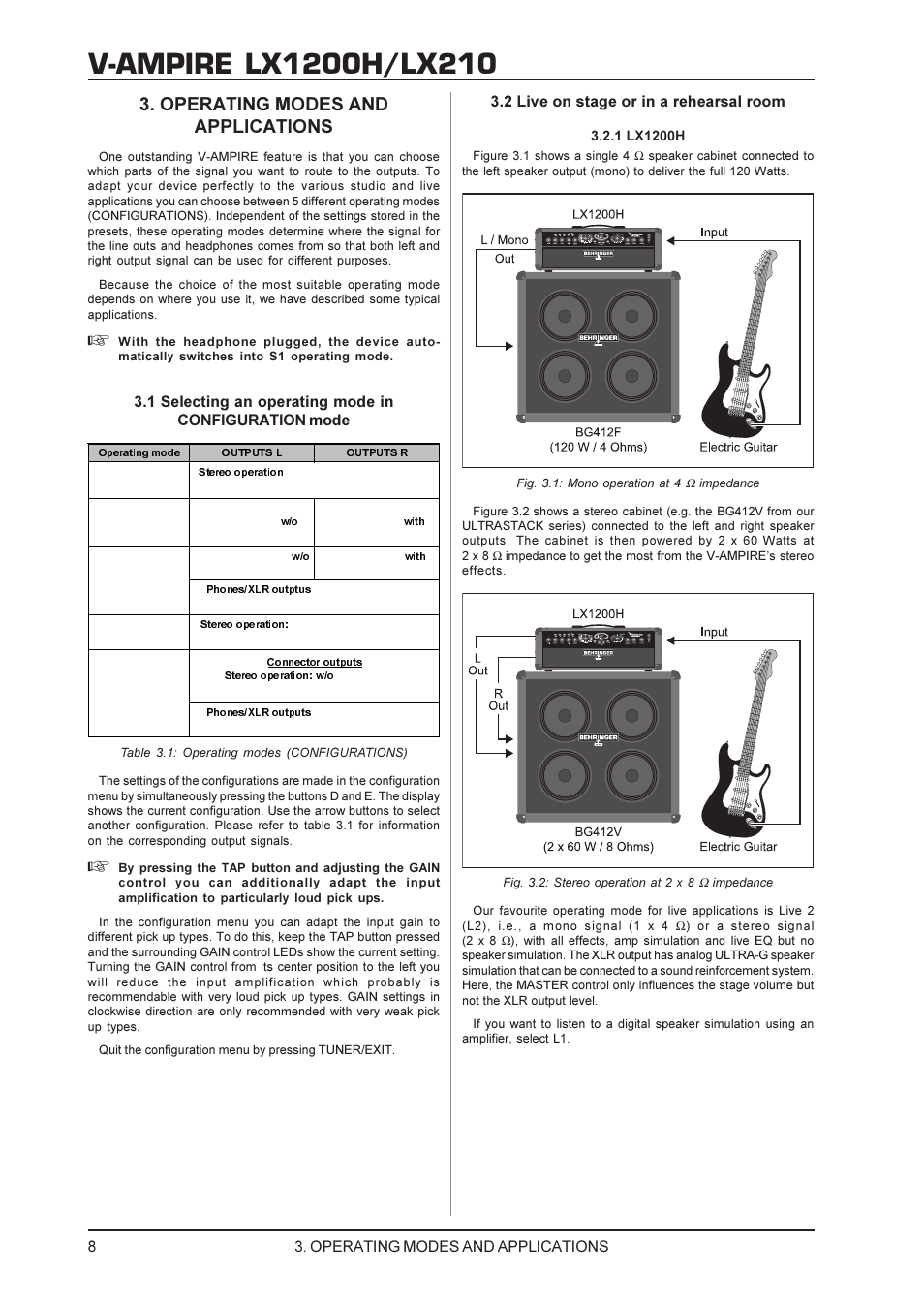 Operating modes and applications, 2 live on stage or in a rehearsal room | Behringer V-AMPIRE LX1200H/LX210 User Manual | Page 8 / 19