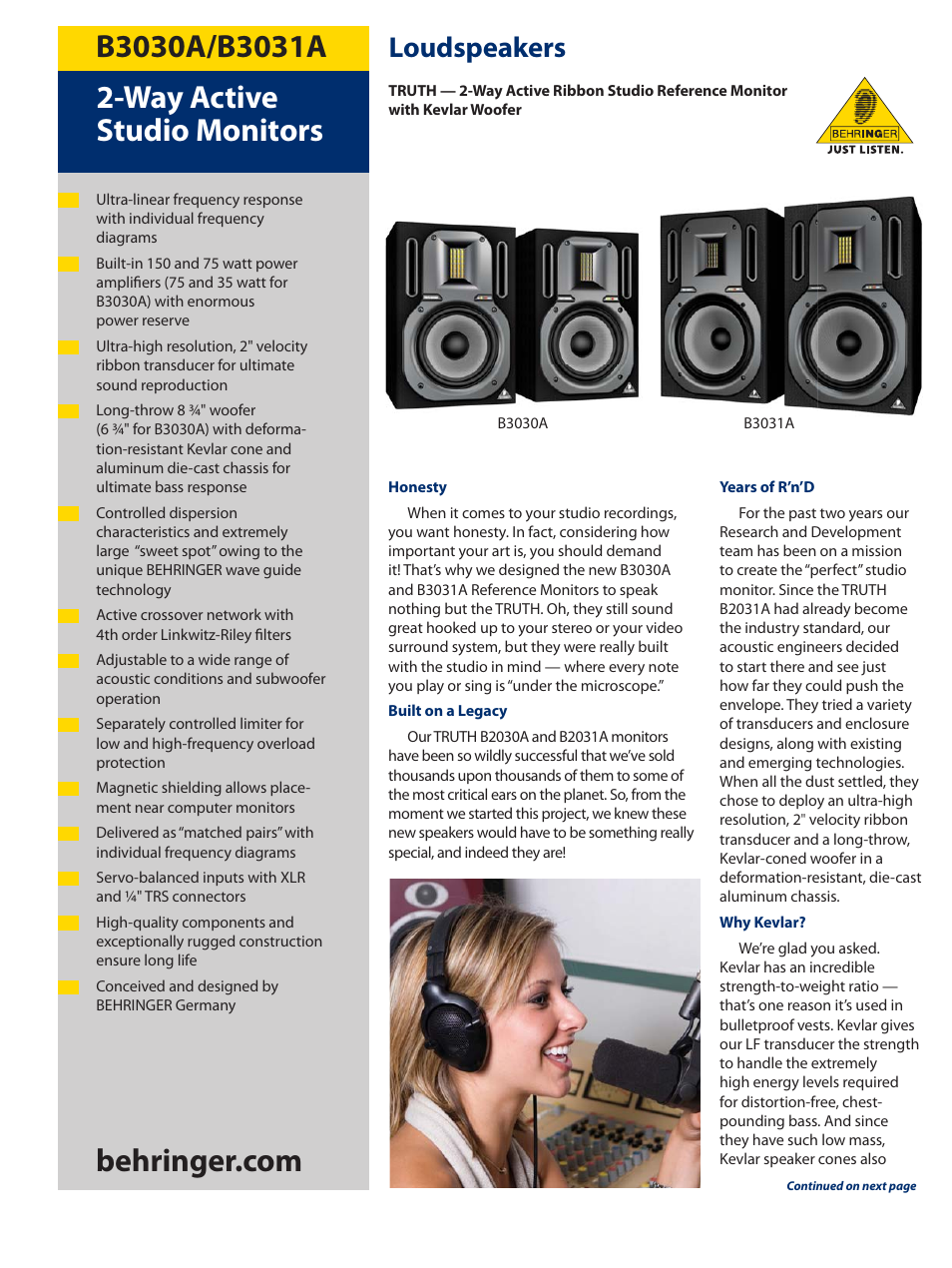 Behringer TRUTH B3031A User Manual | 4 pages