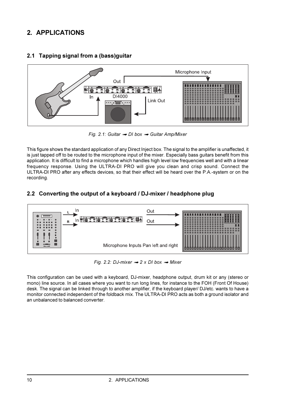 Applications, 1 tapping signal from a (bass)guitar | Behringer PRO DI 4000 User Manual | Page 10 / 15