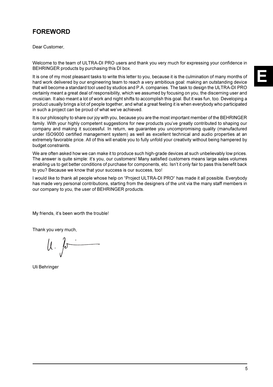 Foreword | Behringer PRO DI 4000 User Manual | Page 5 / 15