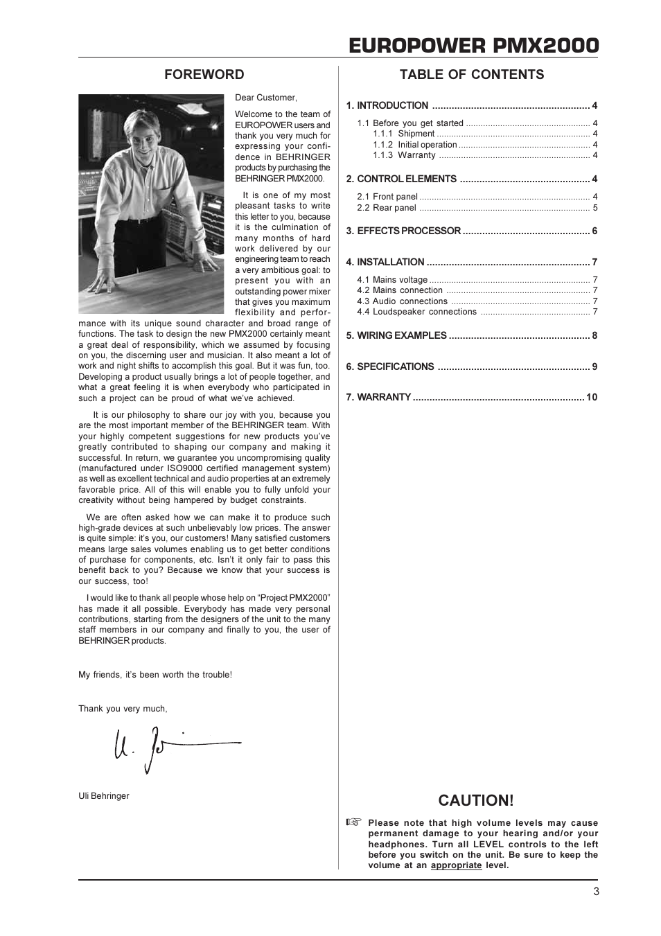 Behringer EUROPOWER PMX2000 User Manual | Page 3 / 10