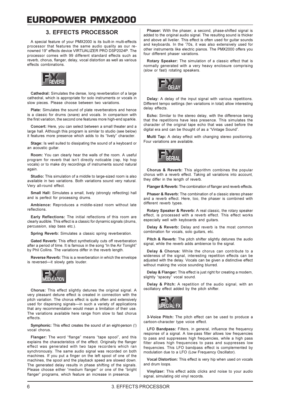 Europower pmx2000, Effects processor | Behringer EUROPOWER PMX2000 User Manual | Page 6 / 10