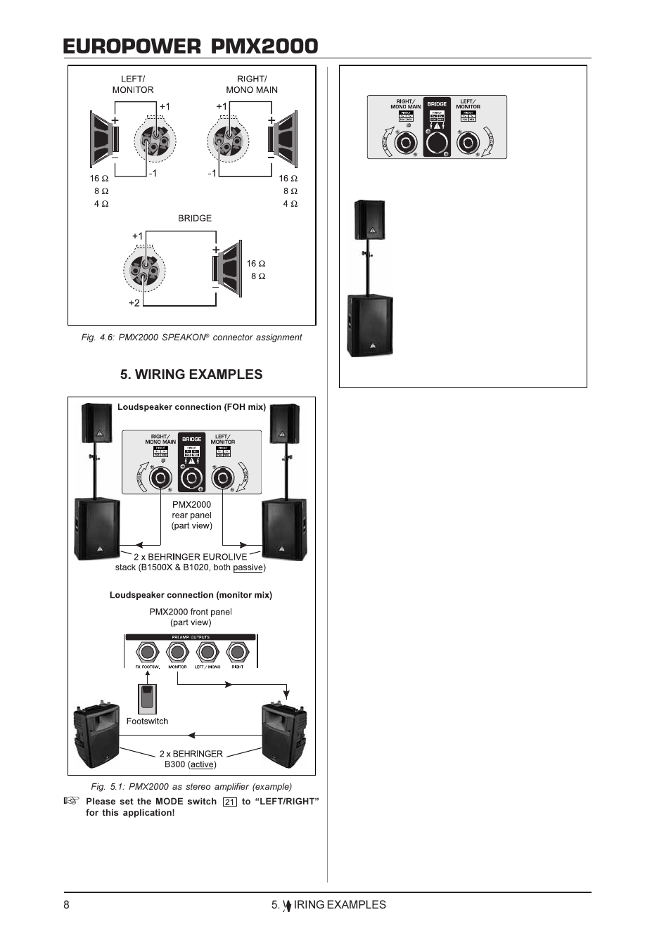 Europower pmx2000, Wiring examples | Behringer EUROPOWER PMX2000 User Manual | Page 8 / 10