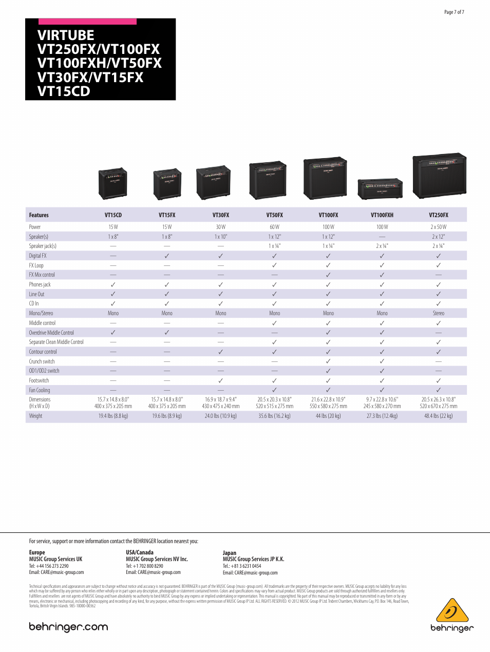 Behringer Virtube VT100FX  EN User Manual | Page 7 / 7