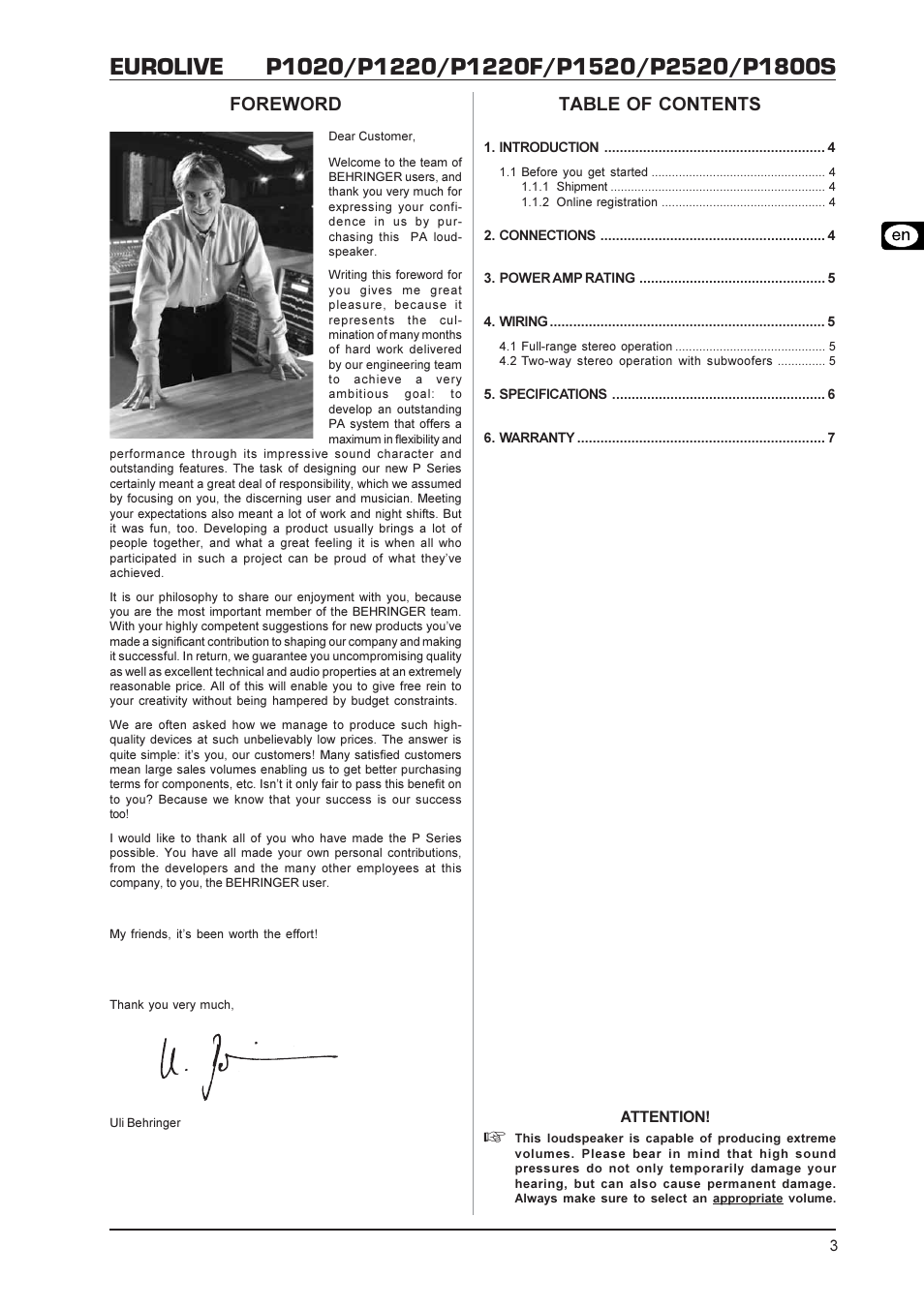 Behringer P2520 User Manual | Page 3 / 7
