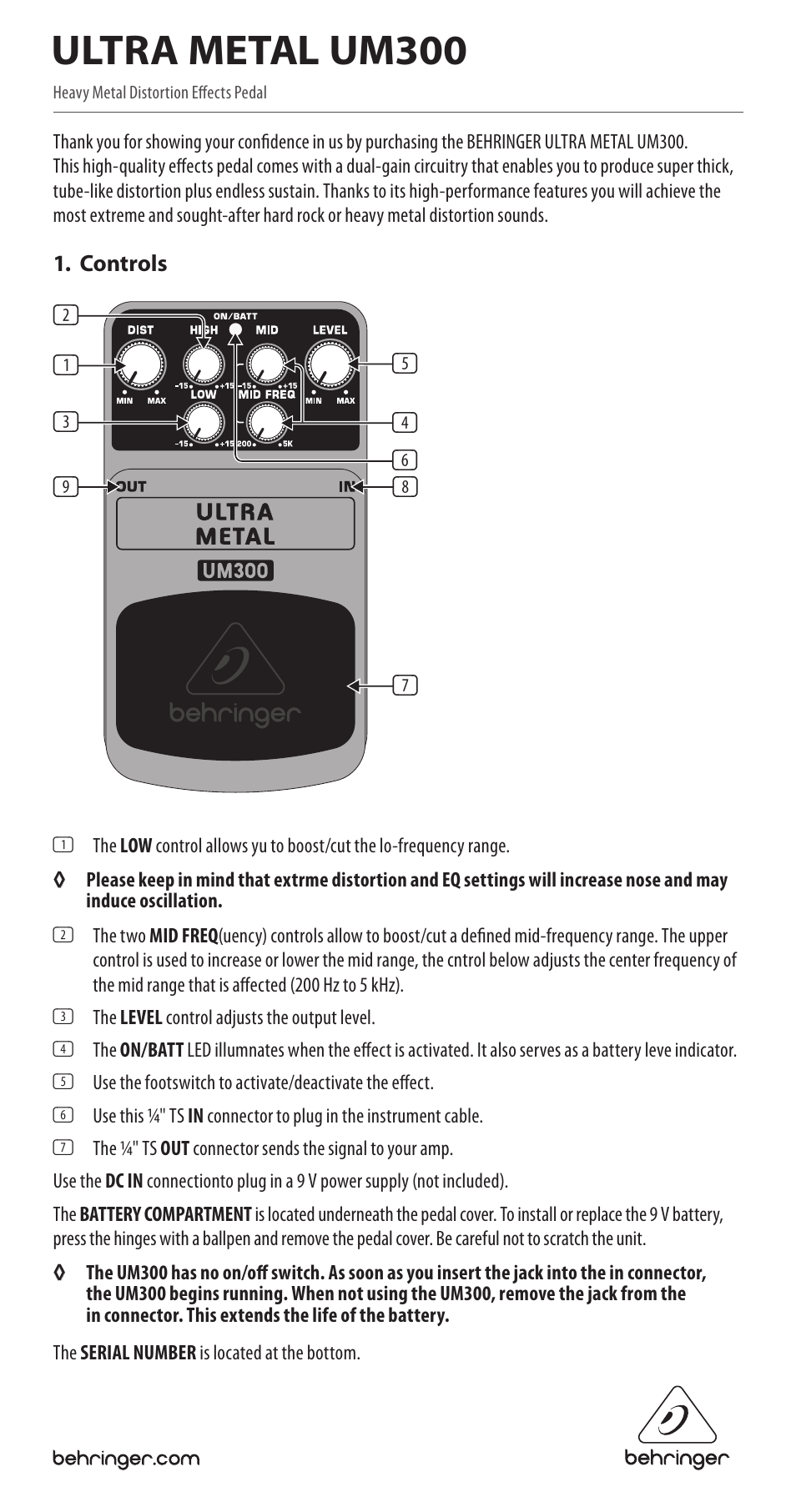 Behringer Ultra Metal UM300 User Manual | 2 pages