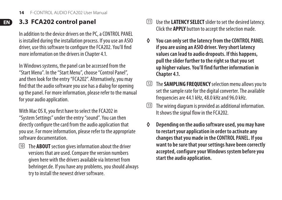 Behringer F-Control Audio FCA202 User Manual | Page 14 / 25