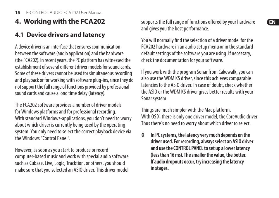 Working with the fca202 | Behringer F-Control Audio FCA202 User Manual | Page 15 / 25