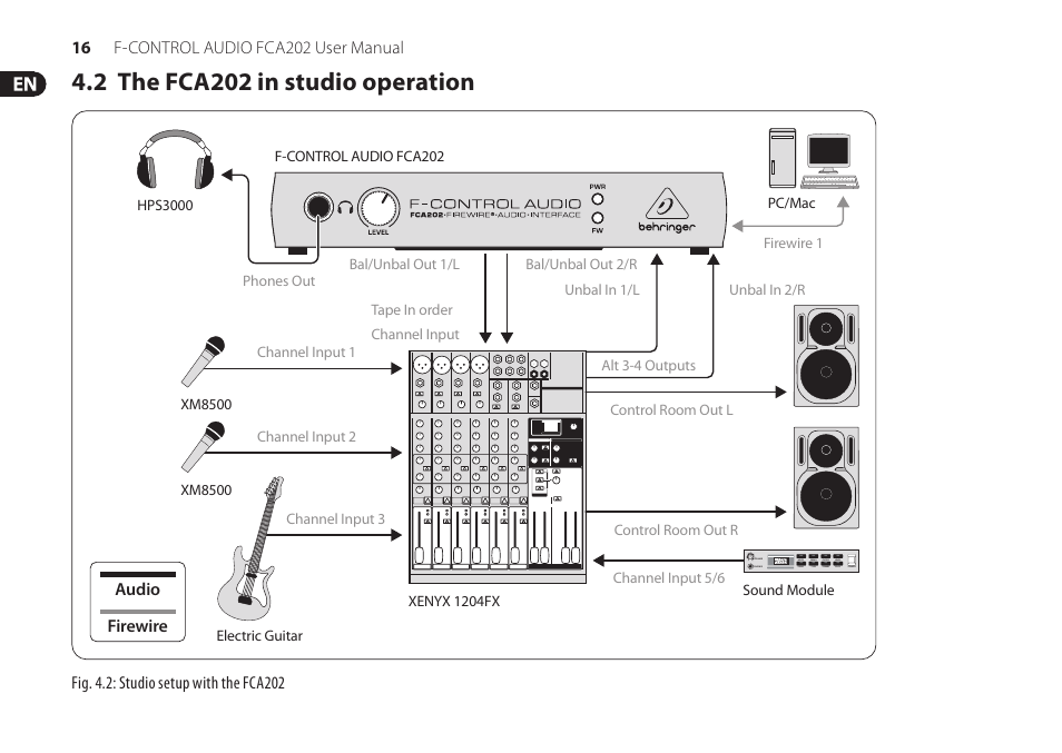 2 the fca202 in studio operation | Behringer F-Control Audio FCA202 User Manual | Page 16 / 25