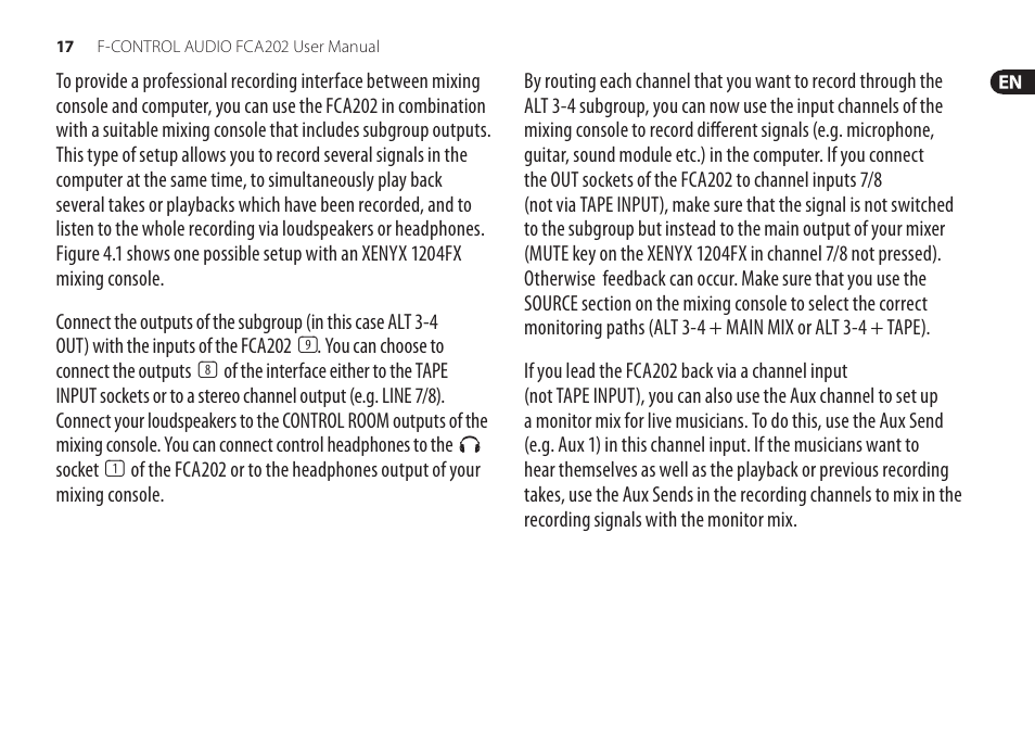 Behringer F-Control Audio FCA202 User Manual | Page 17 / 25