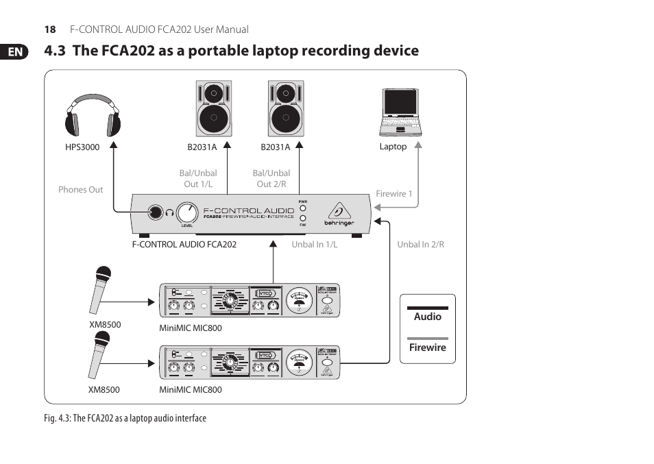 3 the fca202 as a portable laptop recording device | Behringer F-Control Audio FCA202 User Manual | Page 18 / 25