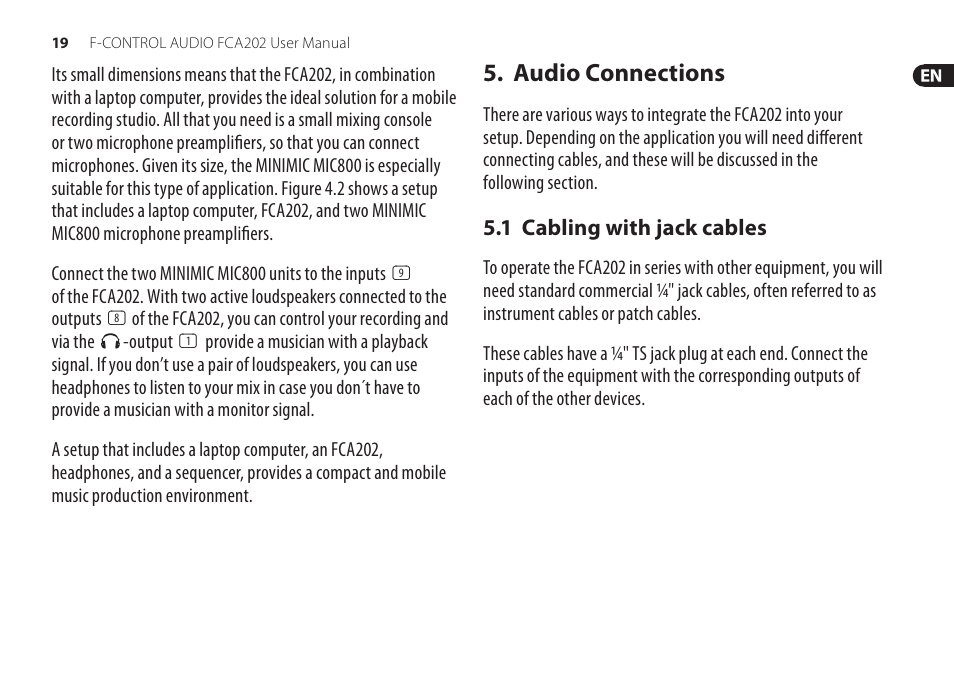 Audio connections | Behringer F-Control Audio FCA202 User Manual | Page 19 / 25