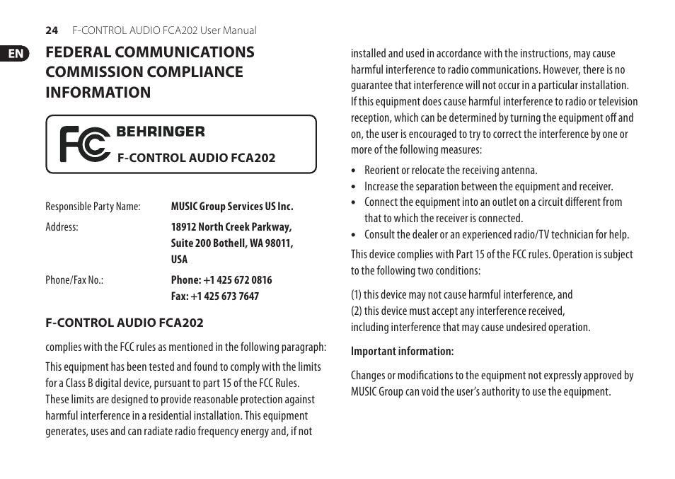 Behringer F-Control Audio FCA202 User Manual | Page 24 / 25