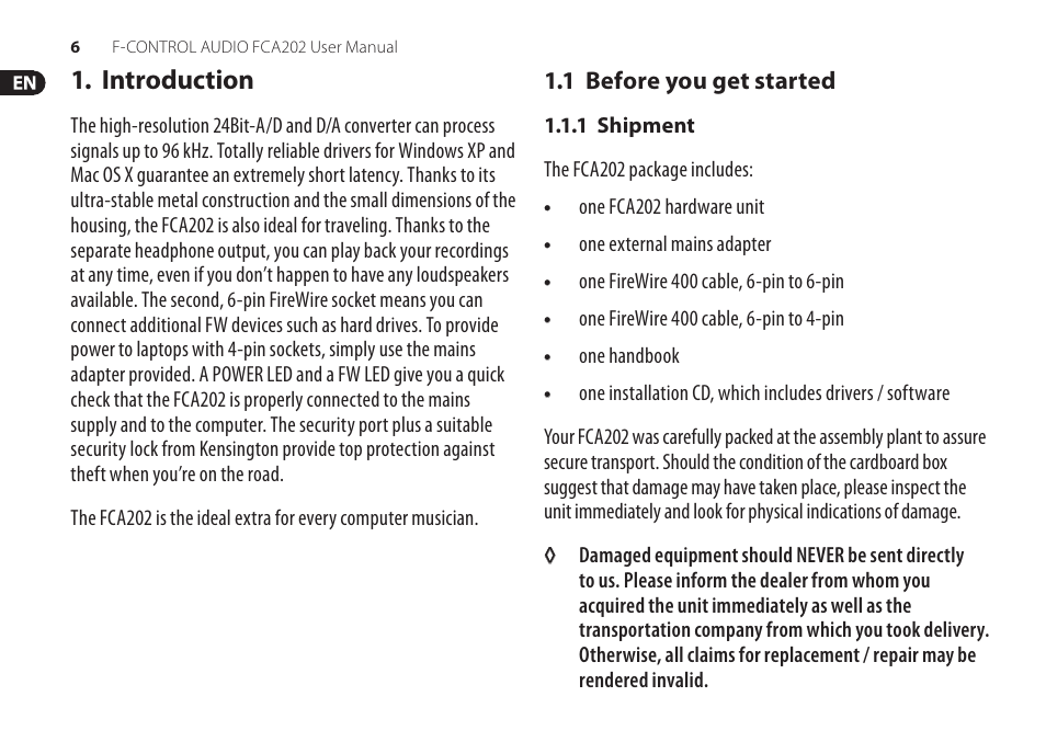 Introduction | Behringer F-Control Audio FCA202 User Manual | Page 6 / 25
