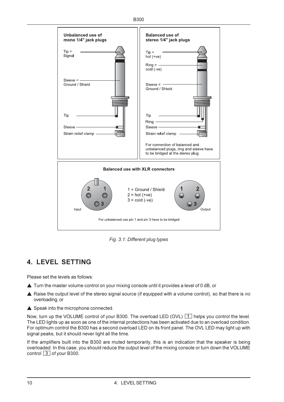 Level setting | Behringer B300 User Manual | Page 10 / 13