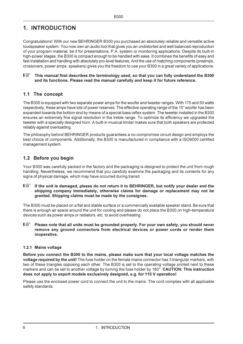 Introduction | Behringer B300 User Manual | Page 6 / 13