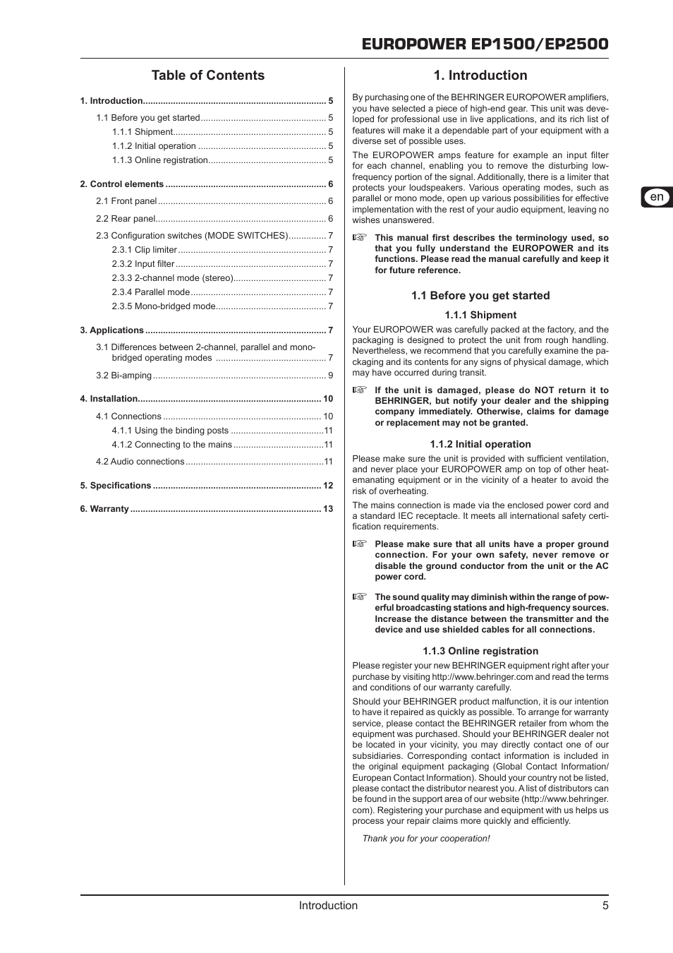 Behringer EUROPOWER EP2500 User Manual | Page 5 / 14