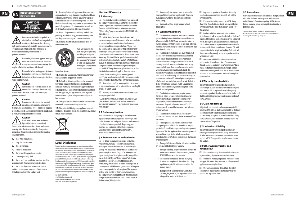 Behringer Europower EPX4000 User Manual | Page 2 / 15