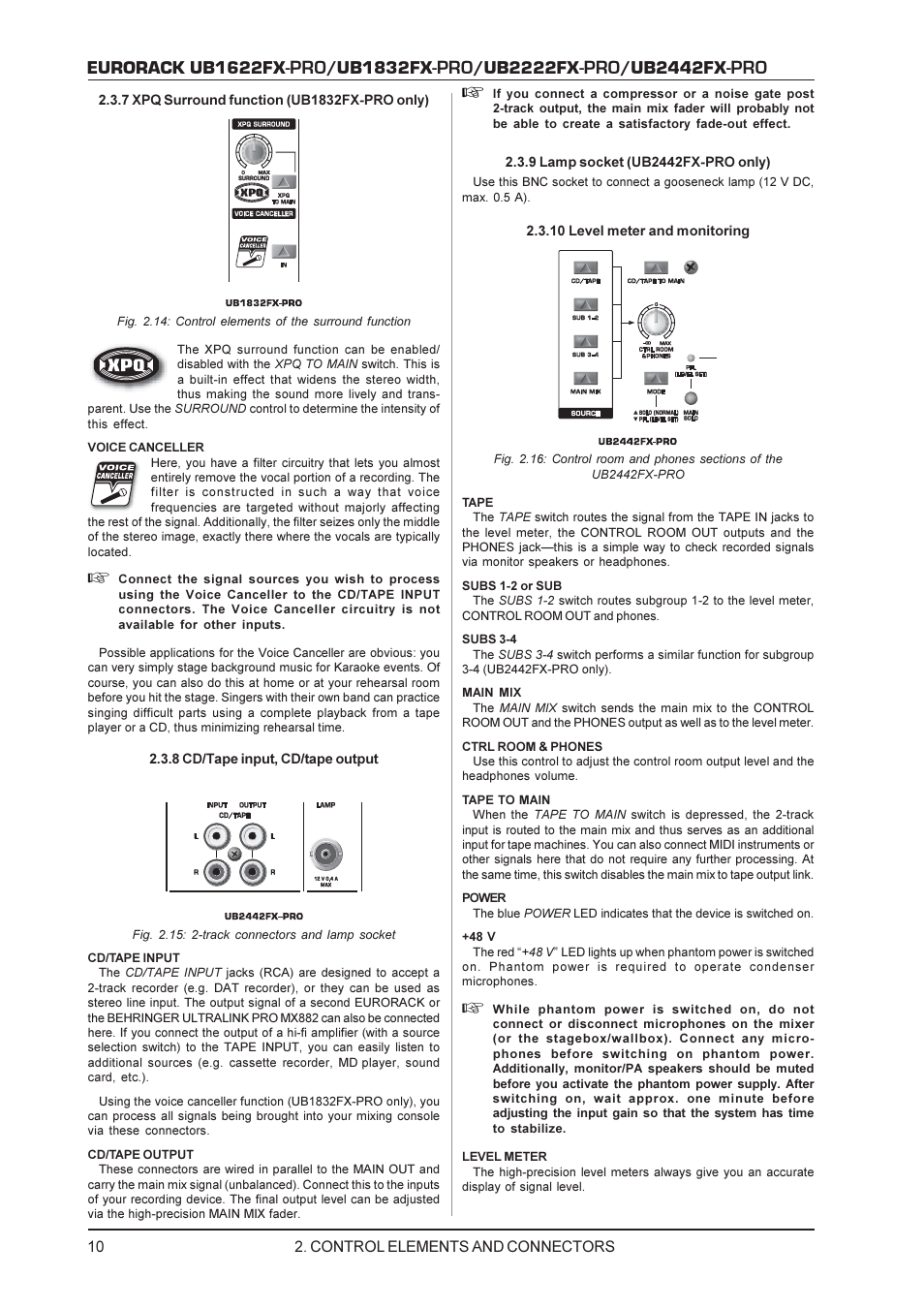 Eurorack ub1622fx, Ub1832fx, Ub2222fx | Ub2442fx | Behringer UB1622FX-PRO User Manual | Page 10 / 16