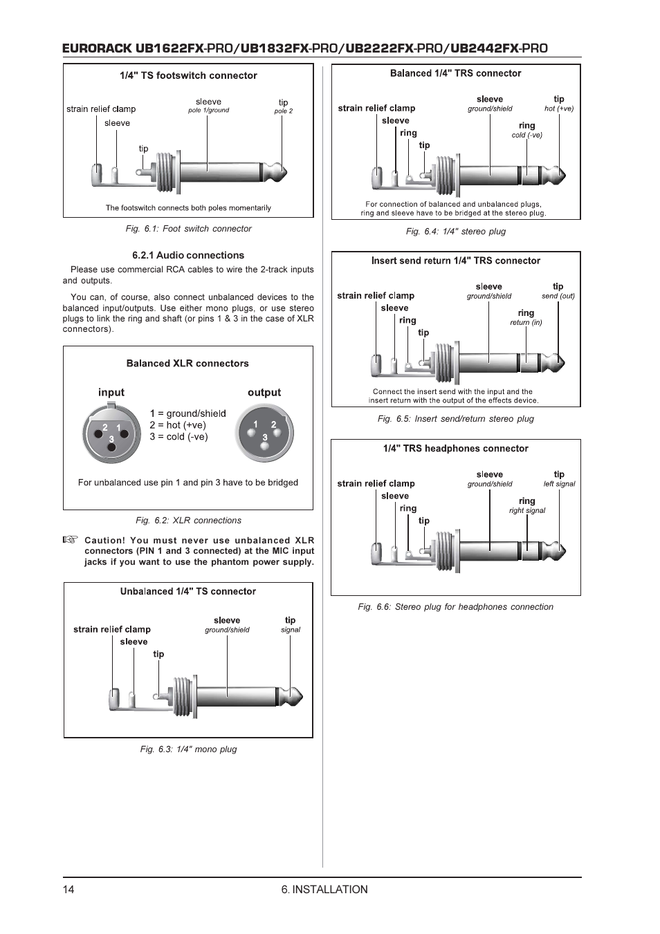 Eurorack ub1622fx, Ub1832fx, Ub2222fx | Ub2442fx | Behringer UB1622FX-PRO User Manual | Page 14 / 16