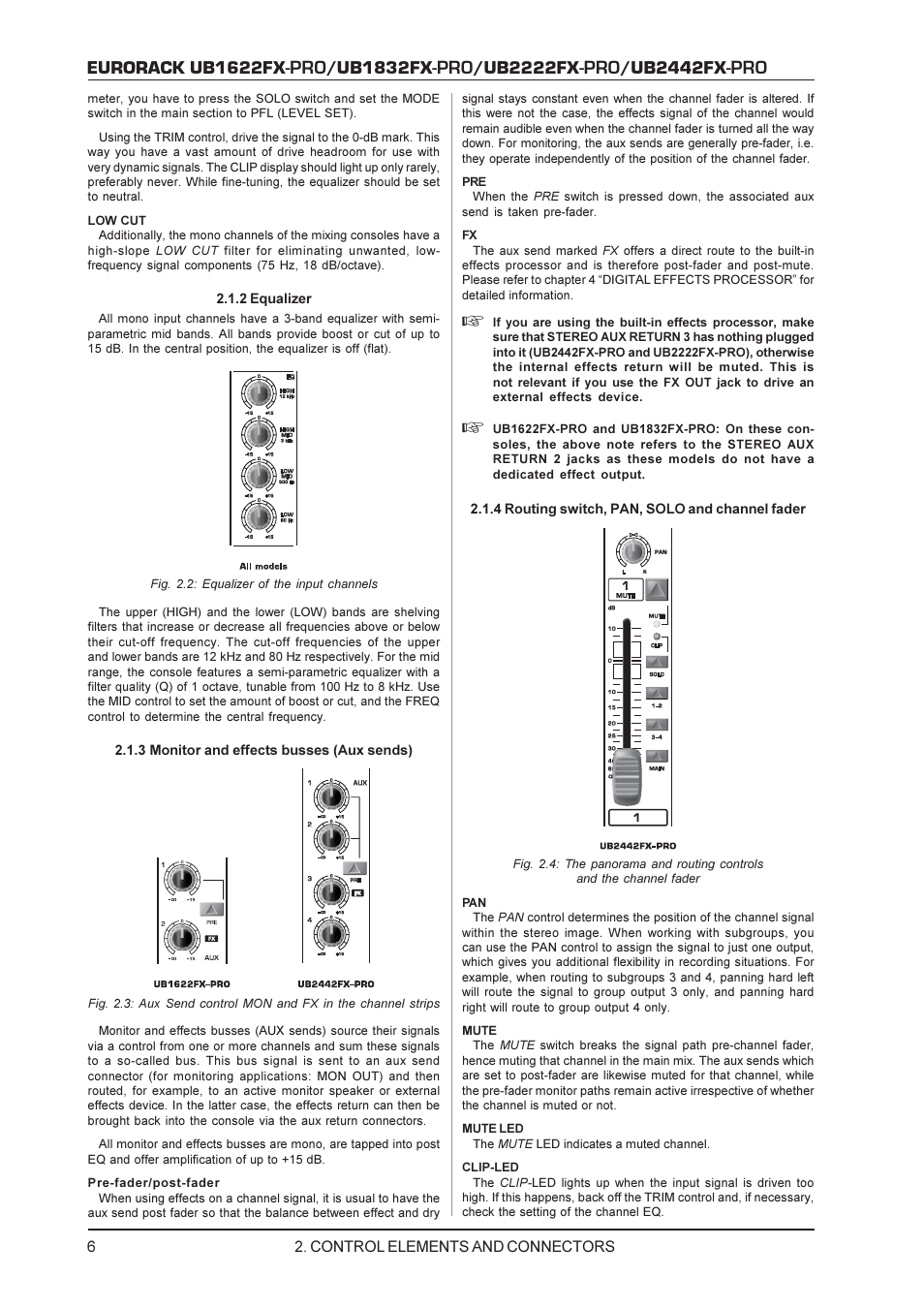 Eurorack ub1622fx, Ub1832fx, Ub2222fx | Ub2442fx | Behringer UB1622FX-PRO User Manual | Page 6 / 16