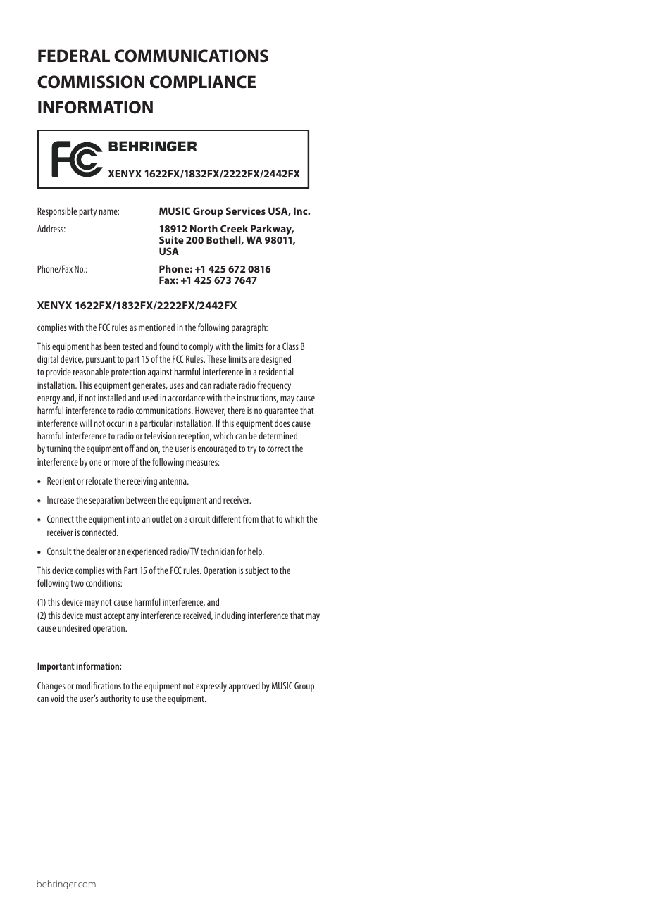 Behringer XENYX 1622FX User Manual | Page 12 / 12
