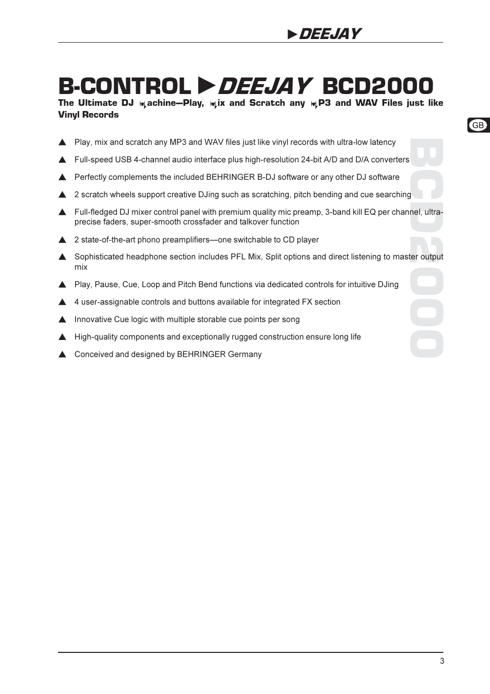 Bcd2000, B-control deejay bcd2000 | Behringer BCD2000 User Manual | Page 3 / 16